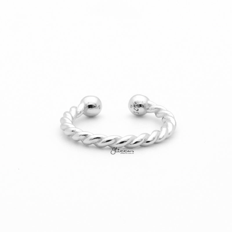 Non Pierced Sterling Silver Twisted Rope Conch Ear Cuff - Silver-Body Piercing Jewellery, Conch Earrings, Ear Cuffs, earrings, Jewellery, Non-Pierced, Septum Ring, Women's Earrings, Women's Jewellery-ec0110-s1_1-Glitters