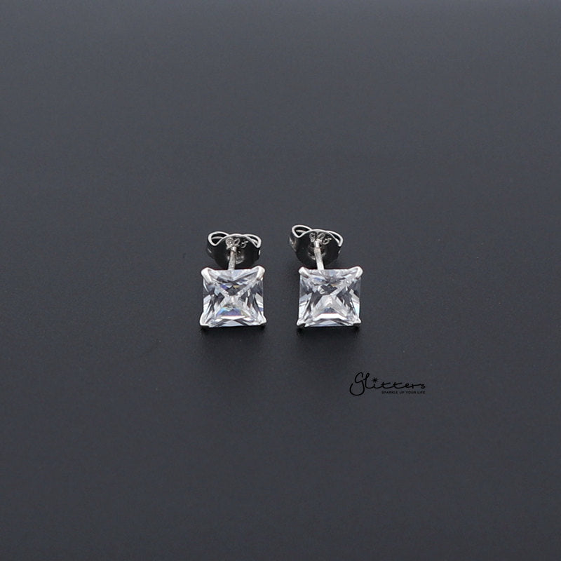 925 Sterling Silver Martini Stud Earring with Square Cubic Zirconia-3mm | 4mm | 5mm | 6mm-Cubic Zirconia, earrings, Jewellery, Men's Earrings, Men's Jewellery, Stud Earrings, Women's Earrings, Women's Jewellery-er0017-800-01-Glitters