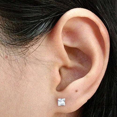 925 Sterling Silver Martini Stud Earring with Square Cubic Zirconia-3mm | 4mm | 5mm | 6mm-Cubic Zirconia, earrings, Jewellery, Men's Earrings, Men's Jewellery, Stud Earrings, Women's Earrings, Women's Jewellery-er00173-Glitters