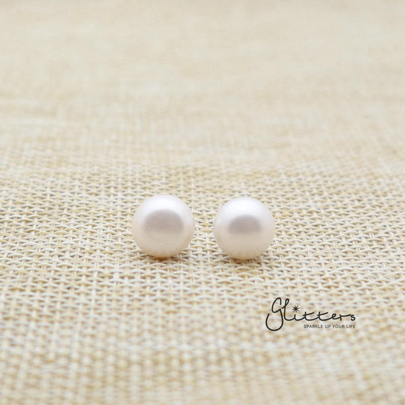 White Cultured Freshwater Pearl with Sterling Silver Post Women's Stud Earrings-6mm | 7mm | 8mm | 9mm-earrings, Freshwater Pearl, Jewellery, Sterling Silver Post, Stud Earrings, Women's Earrings-er0022-2-Glitters