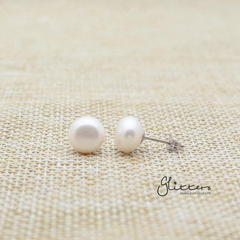 White Cultured Freshwater Pearl with Sterling Silver Post Women's Stud Earrings-6mm | 7mm | 8mm | 9mm-earrings, Freshwater Pearl, Jewellery, Sterling Silver Post, Stud Earrings, Women's Earrings-er0022-3-Glitters