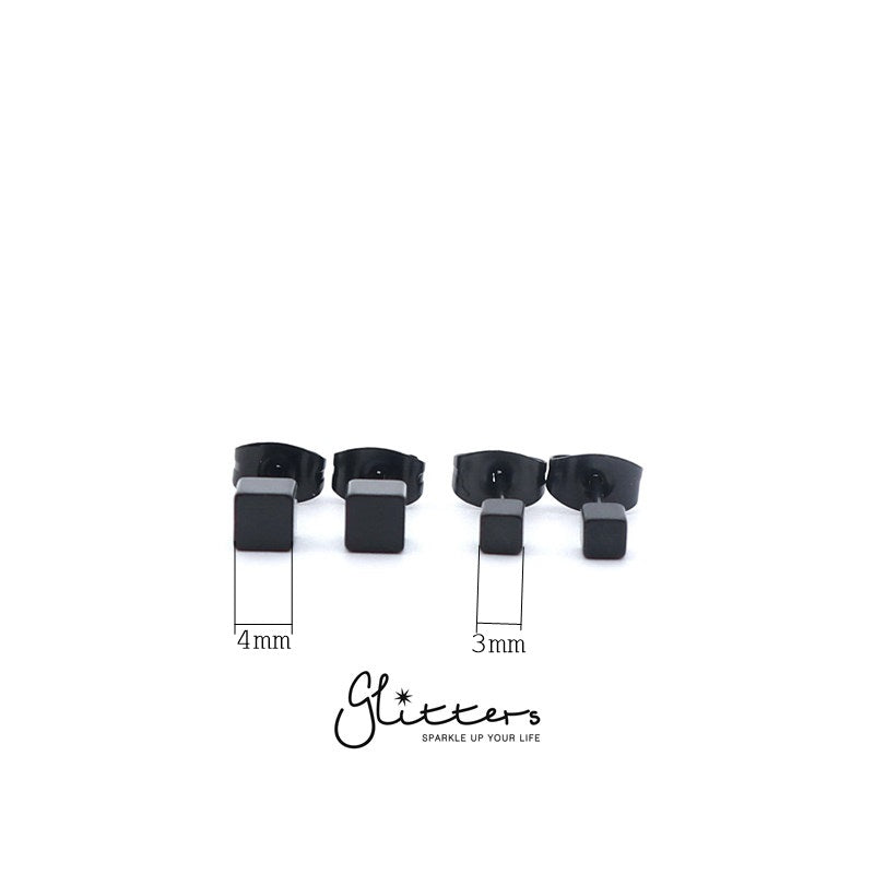 Black Titanium IP Stainless Steel Cube Stud Earrings-3mm | 4mm-earrings, Jewellery, Men's Earrings, Men's Jewellery, Stainless Steel, Stud Earrings, Women's Earrings-er1413-w-2_New-Glitters