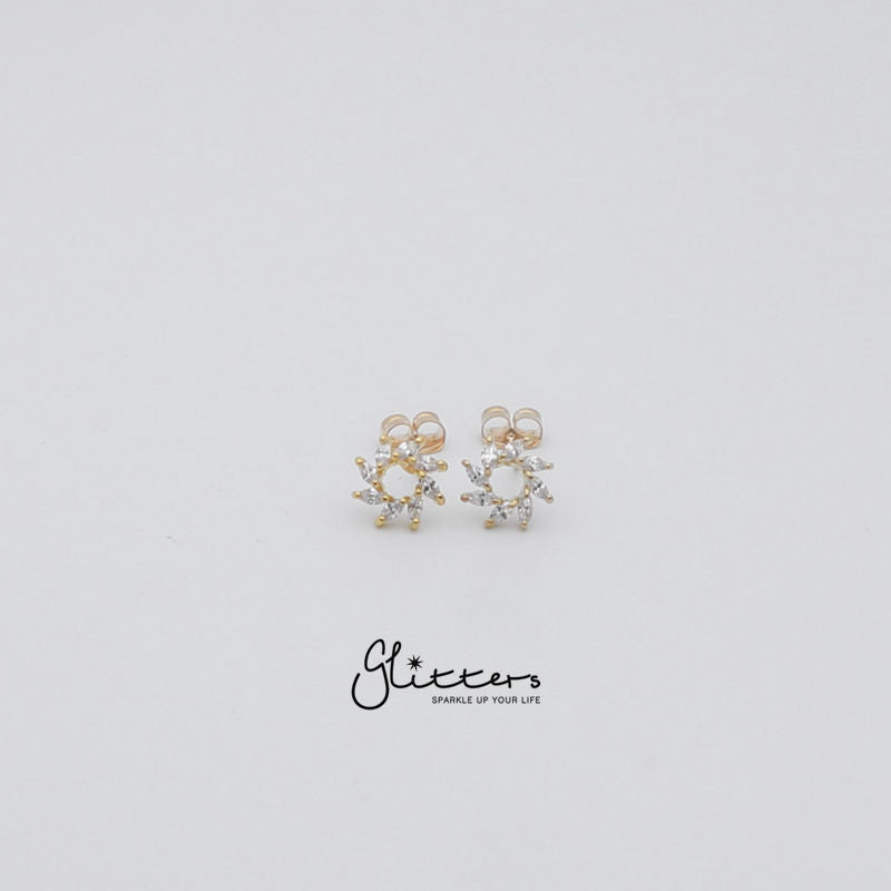 Hollow Cubic Zirconia Flower Stud Earrings with Sterling Silver Post-Cubic Zirconia, earrings, Jewellery, Sterling Silver Post, Stud Earrings, Women's Earrings, Women's Jewellery-er1426_8-Glitters