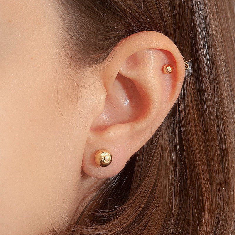 18K Gold I.P Stainless Steel Round Ball Stud Earrings-3mm | 4mm | 5mm | 6mm-earrings, Jewellery, Men's Earrings, Men's Jewellery, Stainless Steel, Stud Earrings, Women's Earrings-er1430-Glitters