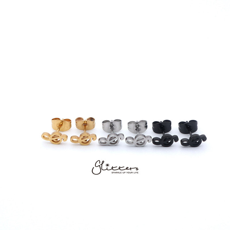 Stainless Steel Music Note Treble Clef Stud Earrings-Silver | Gold | Black-earrings, Jewellery, Men's Earrings, Men's Jewellery, Stainless Steel, Stud Earrings, Women's Earrings, Women's Jewellery-er1436-0-Glitters