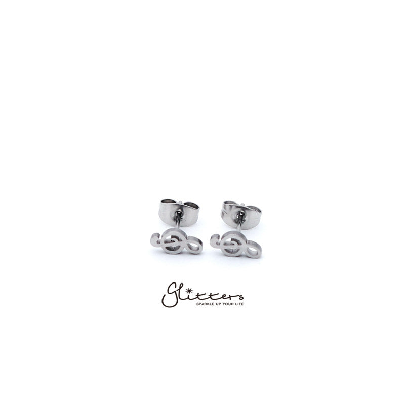 Stainless Steel Music Note Treble Clef Stud Earrings-Silver | Gold | Black-earrings, Jewellery, Men's Earrings, Men's Jewellery, Stainless Steel, Stud Earrings, Women's Earrings, Women's Jewellery-er1436-1-Glitters