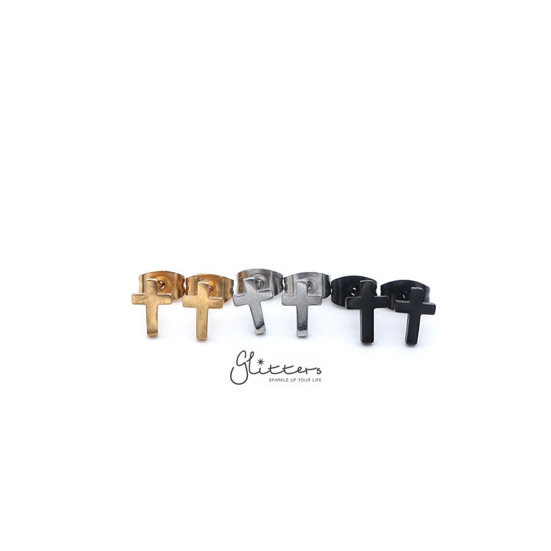 Stainless Steel Cross Stud Earrings-Silver | Gold | Black-earrings, Jewellery, Men's Earrings, Men's Jewellery, Stainless Steel, Stud Earrings, Women's Earrings-er1443-1-Glitters