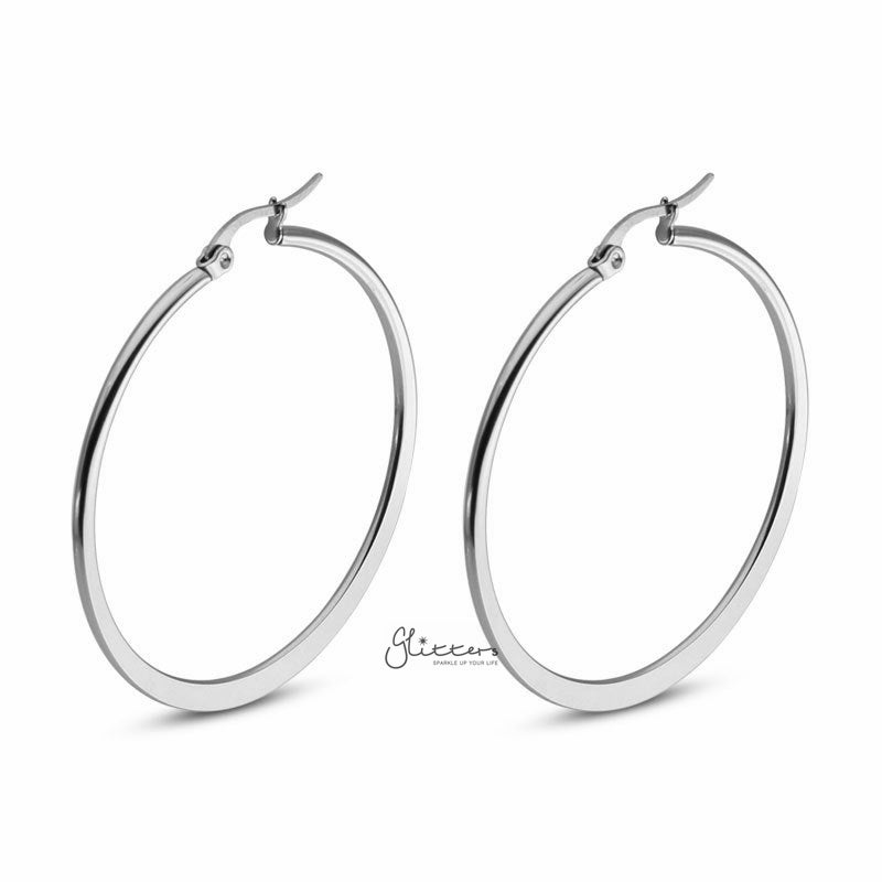 Stainless Steel Plain Flat Hoop Earrings - Silver-earrings, Hoop Earrings, Huggie Earrings, Jewellery, Stainless Steel, Women's Earrings, Women's Jewellery-er1546-s_800-Glitters