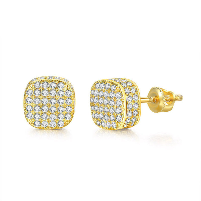 Iced Out Square Stud Earrings - Gold-Cubic Zirconia, earrings, Hip Hop Earrings, Iced Out, Jewellery, Men's Earrings, Men's Jewellery, Stud Earrings, Women's Earrings, Women's Jewellery-er1549-g1_800-Glitters