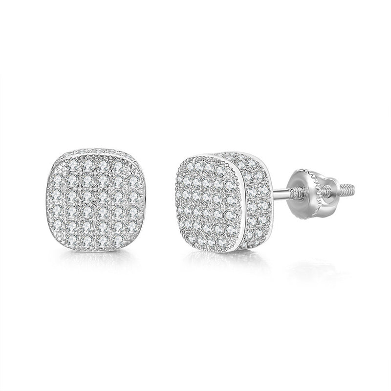 Iced Out Square Stud Earrings - Silver-Cubic Zirconia, earrings, Hip Hop Earrings, Iced Out, Jewellery, Men's Earrings, Men's Jewellery, Stud Earrings, Women's Earrings, Women's Jewellery-er1549-s1_800-Glitters