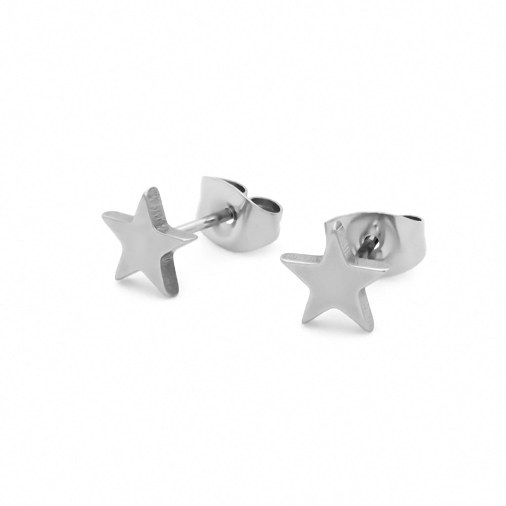 Stainless Steel Star Stud Earrings-earrings, Jewellery, Men's Earrings, Men's Jewellery, Stainless Steel, Stud Earrings, Women's Earrings-er1562-s1_1000-Glitters