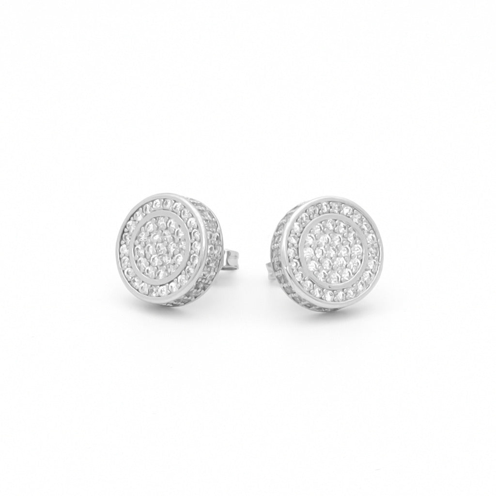 Iced Out 12mm Round Stud Earrings - Silver-Cubic Zirconia, earrings, Hip Hop Earrings, Iced Out, Jewellery, Men's Earrings, Men's Jewellery, New, Stud Earrings, Women's Earrings, Women's Jewellery-er1568-s1_1-Glitters