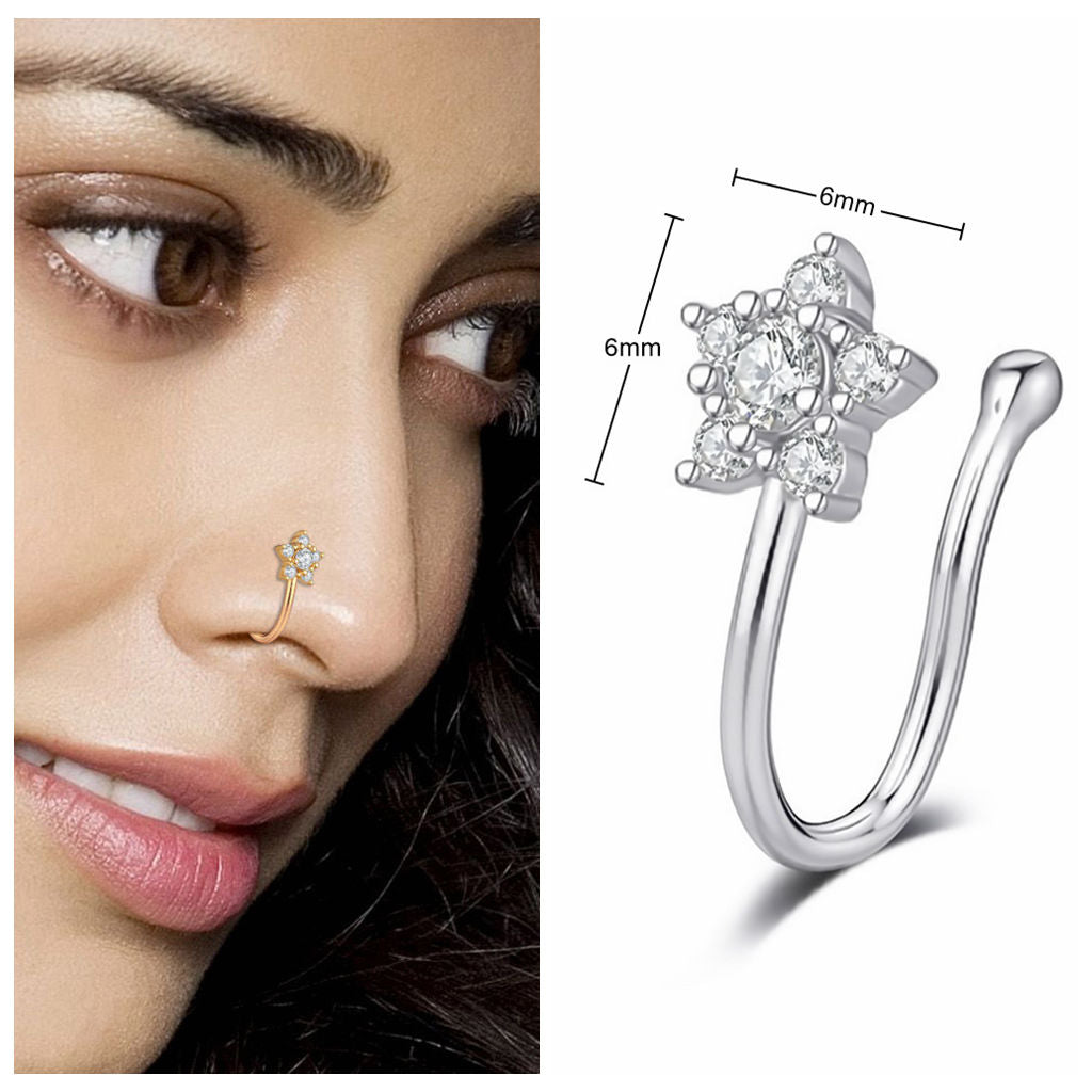 Star Non Piercing Nose Ring-Body Piercing Jewellery, Cubic Zirconia, Non-Pierced, Nose Piercing Jewellery, Nose Ring, Nose Studs-fns03-S_New1-Glitters