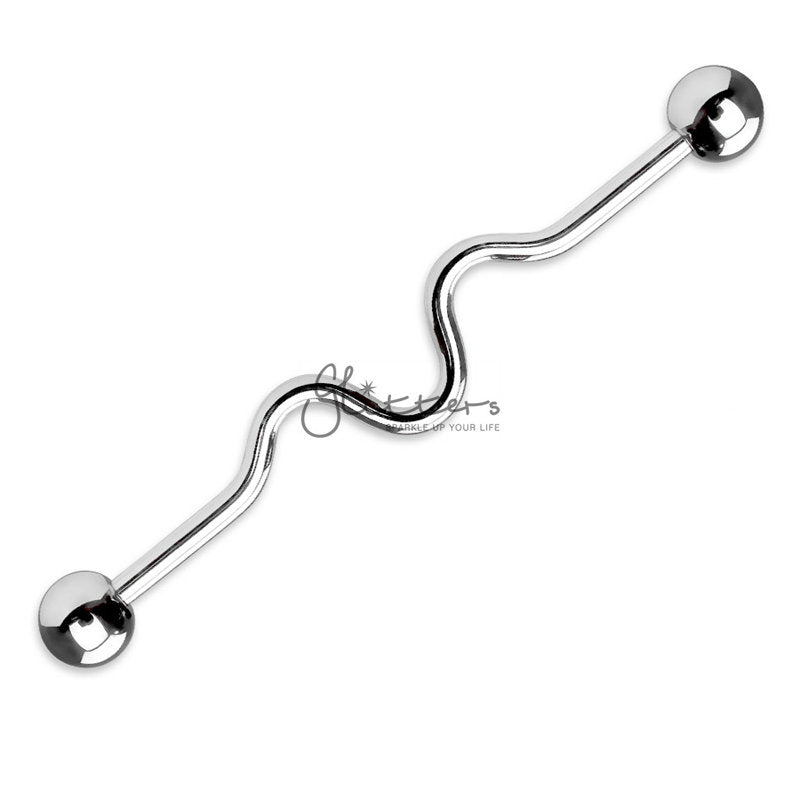 14GA 316L Surgical Steel Wavy Industrial Barbells - Silver-Body Piercing Jewellery, Industrial Barbell-ib0002-wave1-Glitters