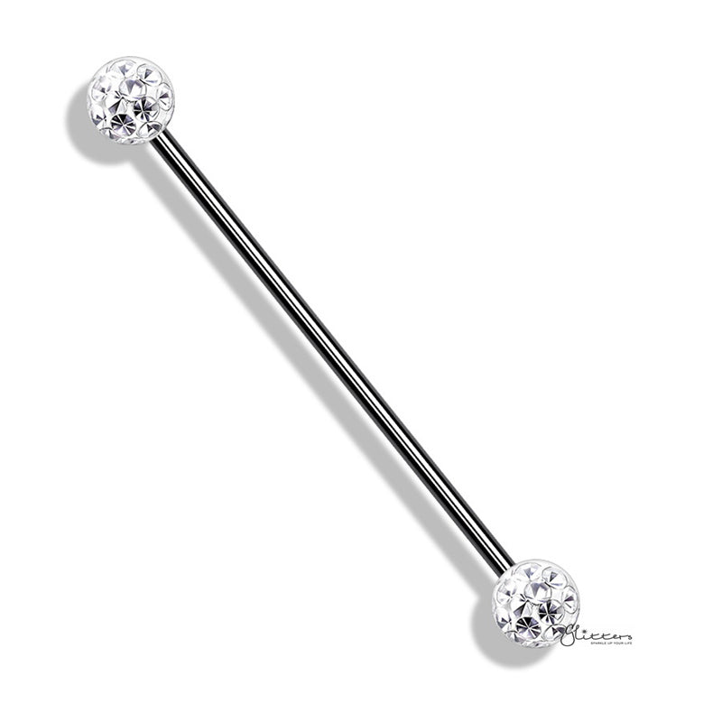 Epoxy Covered Crystal Paved Balls Industrial Barbell - Black-Body Piercing Jewellery, Industrial Barbell-ib0042-K-Glitters