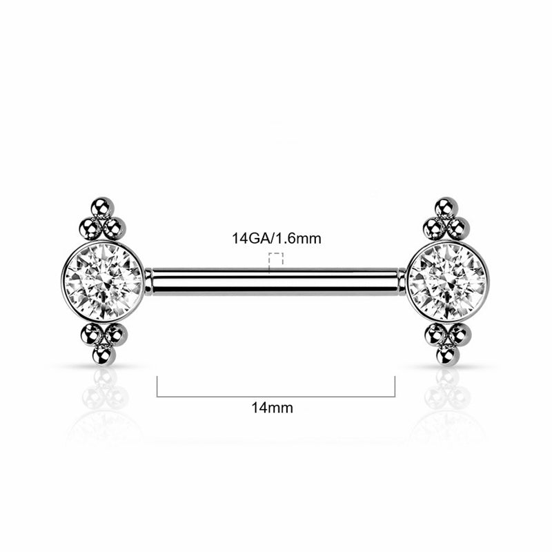 CZ and Ball Clusters Push in Nipple Barbell - Silver-Body Piercing Jewellery, Cubic Zirconia, Nipple Barbell-nb0029-s-2_800-Glitters