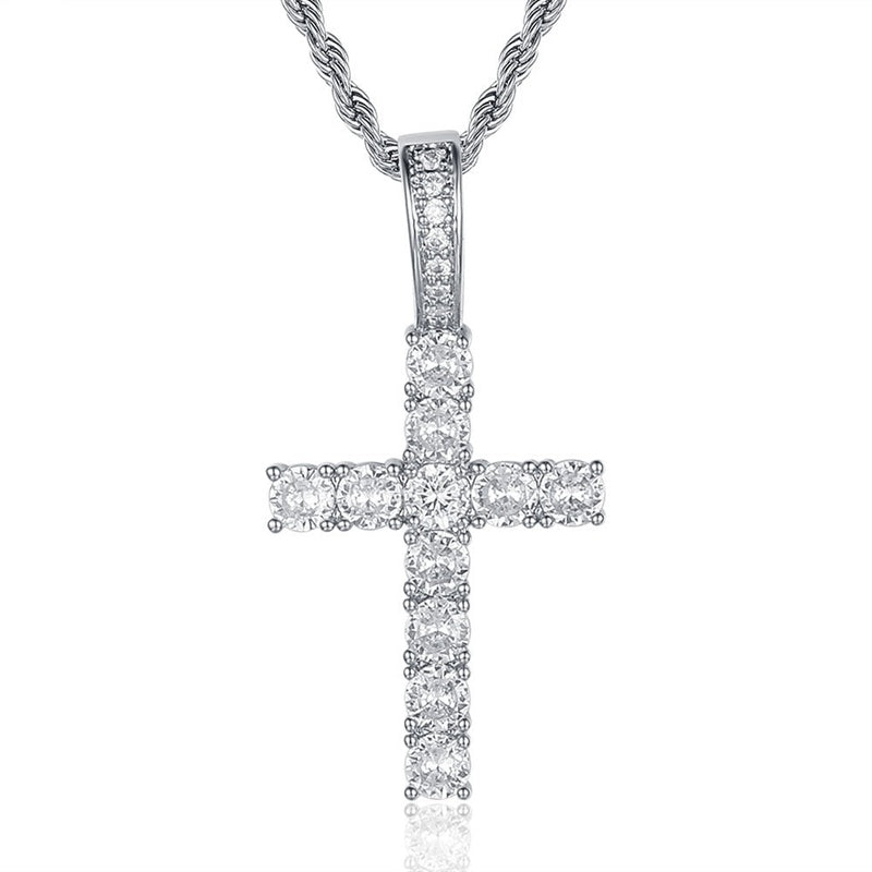 Iced Out Cross Pendant - Silver-Hip Hop, Hip Hop Pendant, Iced Out, Jewellery, Men's Necklace, Necklaces, Pendants, Women's Jewellery, Women's Necklace-nk1048-s1-800-Glitters