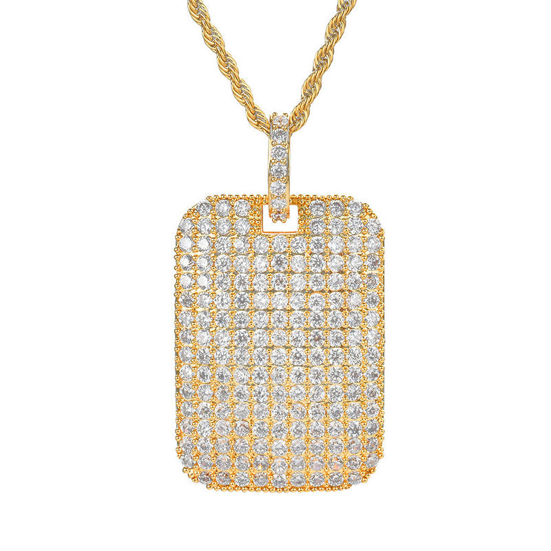 Iced Out Dog Tag Pendant - Gold-Dog Tag, Hip Hop, Hip Hop Pendant, Iced Out, Men's Necklace, Necklaces, Pendants-nk1067-g_800-Glitters