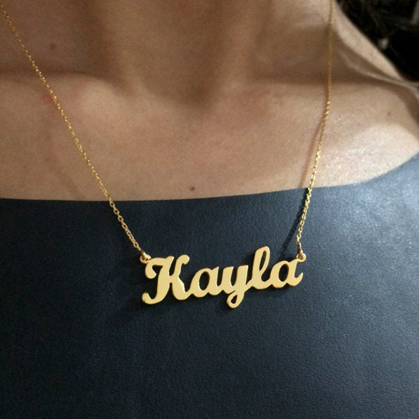 Personalized 24K Gold Plated Sterling Silver Name Necklace-Script 5-Gold name necklace, name necklace, Personalized, Silver name necklace-nnk02-Glitters