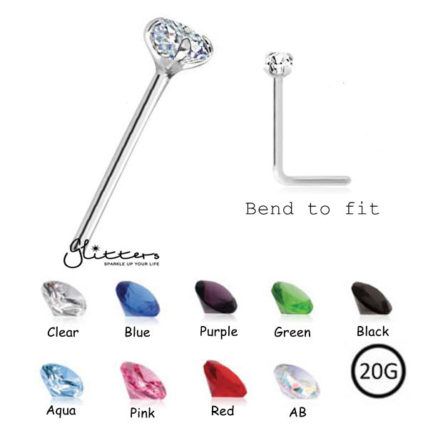 Sterling Silver Bendable Nose Studs with 2mm C.Z-Best Sellers, Body Piercing Jewellery, Nose Piercing Jewellery, nose pin, Nose Studs-ns0002-04-Glitters