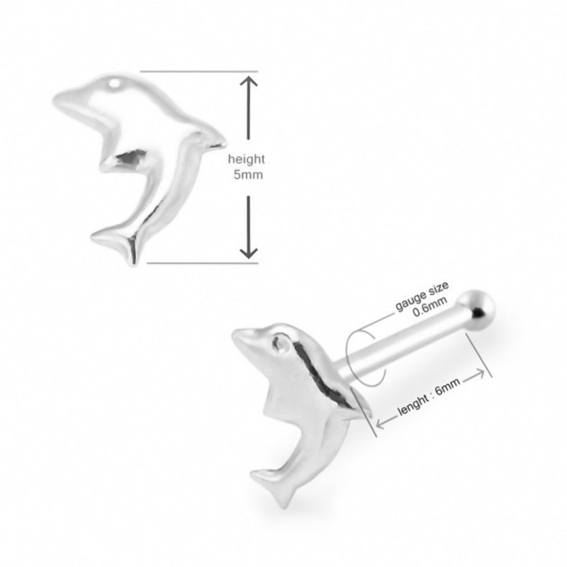 Sterling Silver Dolphin Nose Pin Stud-Body Piercing Jewellery, Nose Piercing Jewellery, Nose Studs, Sale-ns0020_2-Glitters