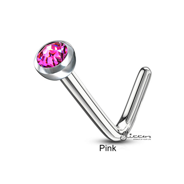 20 Gauge 316L Surgical Steel L Bend Nose Stud Ring with Press Fit C.Z.-Body Piercing Jewellery, L Bend, Nose Piercing Jewellery, nose pin, Nose Studs-ns0049-p-Glitters