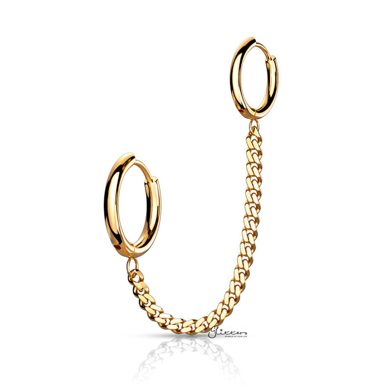 316L Surgical Steel Chain Linked Ear Huggie Hoops - Gold-Body Piercing Jewellery, Ear Chain, Ear Cuffs, Earrings, Jewellery-ns0105g-Glitters