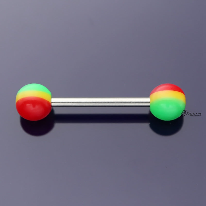 Red Yellow Green Rasta Colour Ball Tongue Barbell-Body Piercing Jewellery, Tongue Bar-2-Glitters