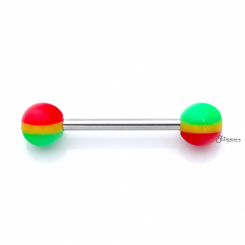 Red Yellow Green Rasta Colour Ball Tongue Barbell-Body Piercing Jewellery, Tongue Bar-rastatonguebar-2_1-Glitters