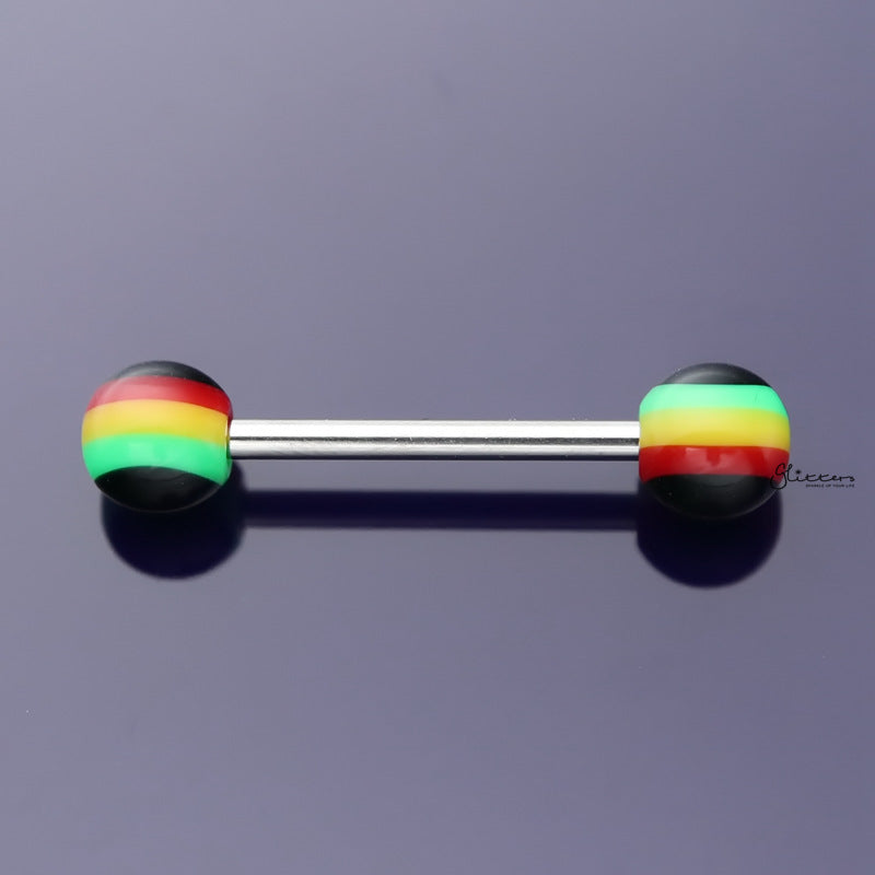 Rasta Colour Ball Tongue Barbell-Body Piercing Jewellery, Tongue Bar-rastatonguebar_2-Glitters