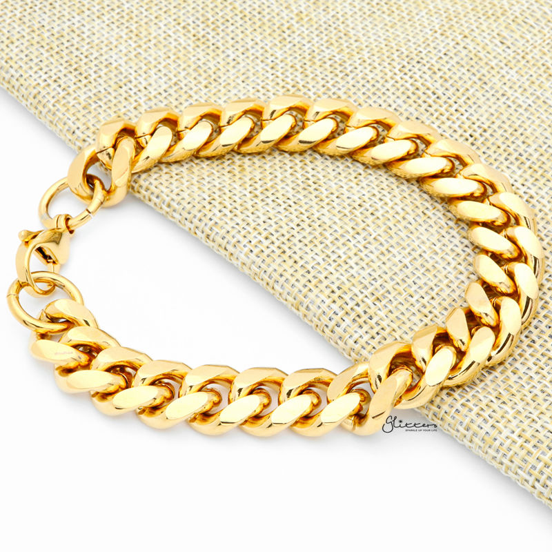 Gold Plated 12mm Stainless Steel Miami Cuban Curb Chain Bracelet-Bracelets, Jewellery, Men's Bracelet, Men's Jewellery, Stainless Steel, Stainless Steel Bracelet-sb0071-2_1-Glitters