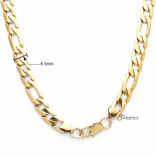 18K Gold I.P Stainless Steel Figaro Chain Men's Necklaces - 9mm width | 61cm length-Chain Necklaces, Jewellery, Men's Chain, Men's Jewellery, Men's Necklace, Necklaces, Stainless Steel, Stainless Steel Chain-sc0021-02_New-Glitters