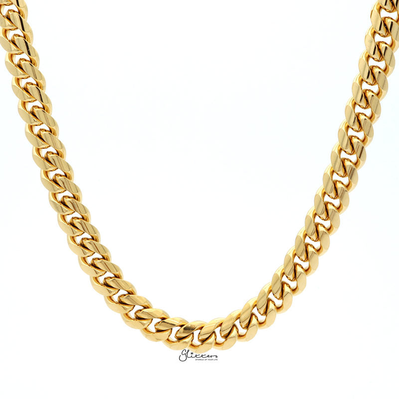 18K Gold Plated Stainless Steel Miami Cuban Curb Chain Necklace - 10mm Width-Chain Necklaces, Jewellery, Men's Chain, Men's Jewellery, Men's Necklace, Miami Cuban Curb Chain, Necklaces, Stainless Steel, Stainless Steel Chain-sc0078-1-Glitters