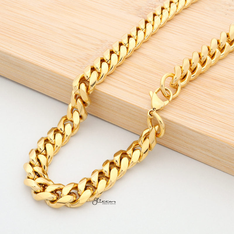 18K Gold Plated Stainless Steel Miami Cuban Curb Chain Necklace - 10mm Width-Chain Necklaces, Jewellery, Men's Chain, Men's Jewellery, Men's Necklace, Miami Cuban Curb Chain, Necklaces, Stainless Steel, Stainless Steel Chain-sc0078-4-Glitters