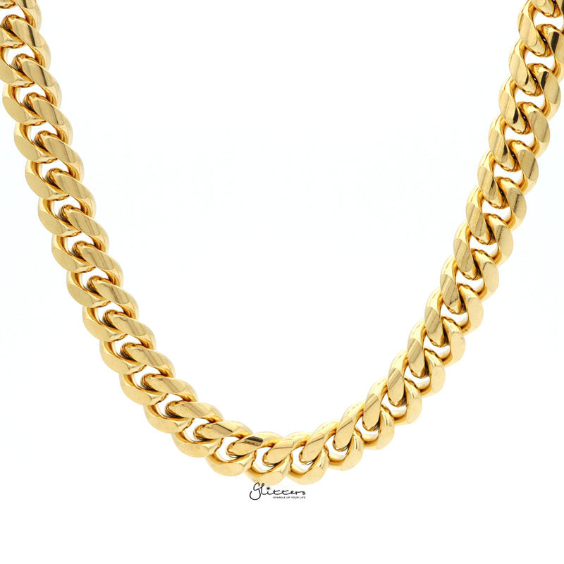 18K Gold Plated Stainless Steel Miami Cuban Curb Chain Necklace - 12mm Width-Chain Necklaces, Jewellery, Men's Chain, Men's Jewellery, Men's Necklace, Miami Cuban Curb Chain, Necklaces, Stainless Steel, Stainless Steel Chain-sc0079-1-Glitters