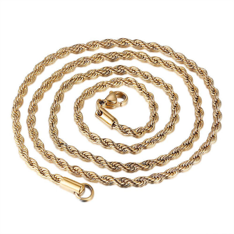 3mm Stainless Steel Twisted Rope Chain - Gold-Chain Necklaces, Jewellery, Men's Chain, Men's Jewellery, Men's Necklace, Necklaces, Pendant Chain, Stainless Steel, Stainless Steel Chain-sc0086-g2_800-Glitters