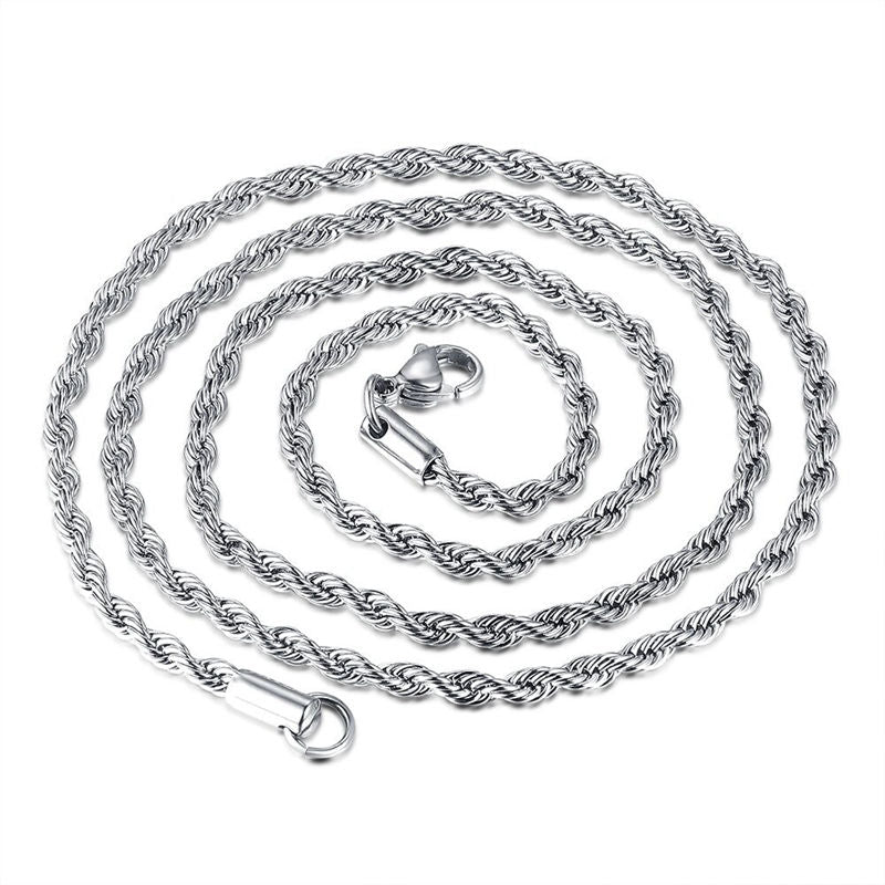 3mm Stainless Steel Twisted Rope Chain - Silver-Chain Necklaces, Jewellery, Men's Chain, Men's Jewellery, Men's Necklace, Necklaces, Pendant Chain, Stainless Steel, Stainless Steel Chain-sc0086-s2_800-Glitters