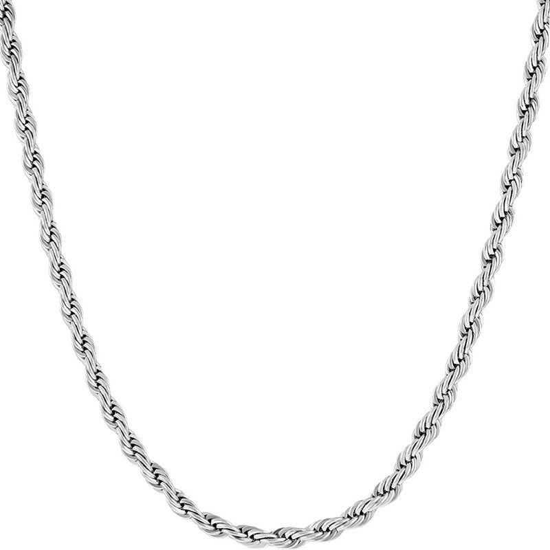 3mm Stainless Steel Twisted Rope Chain - Silver-Chain Necklaces, Jewellery, Men's Chain, Men's Jewellery, Men's Necklace, Necklaces, Pendant Chain, Stainless Steel, Stainless Steel Chain-sc0086-s3-Glitters