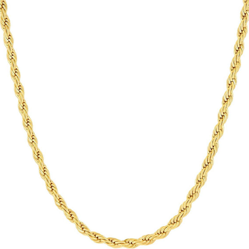 3mm Stainless Steel Twisted Rope Chain - Gold-Chain Necklaces, Jewellery, Men's Chain, Men's Jewellery, Men's Necklace, Necklaces, Pendant Chain, Stainless Steel, Stainless Steel Chain-sc0087-G-800-Glitters