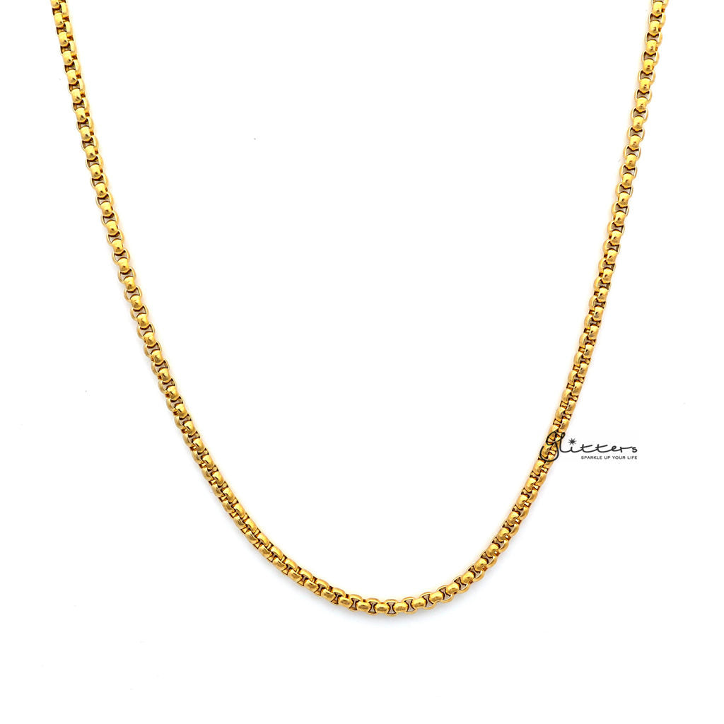 Gold I.P Stainless Steel Classic Rolo Cable Chain Necklaces - 3mm width | 61cm length-Chain Necklaces, Jewellery, Men's Chain, Men's Jewellery, Men's Necklace, Necklaces, Pendant Chain, Stainless Steel, Stainless Steel Chain-sp0081_1000-Glitters