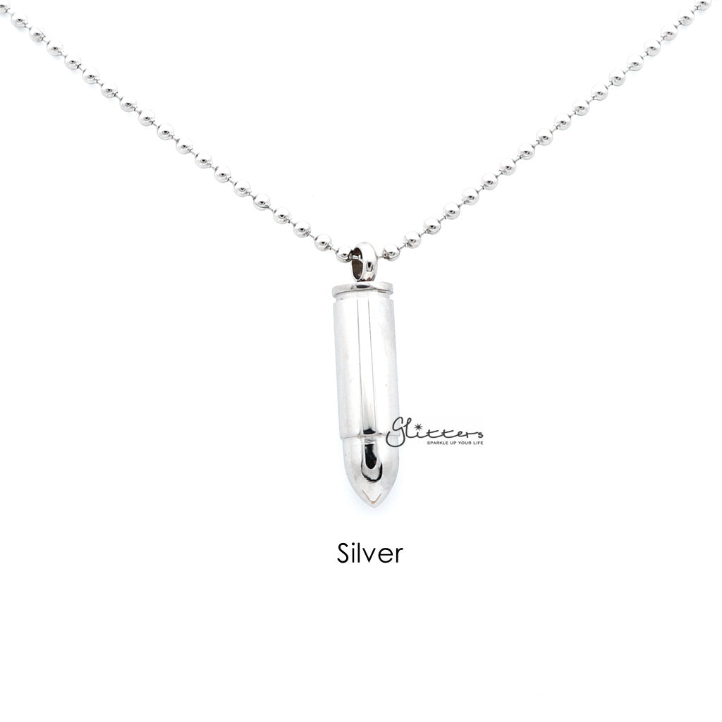 Stainless Steel Openable Bullet Pendant - Keepsake | Memorial-Jewellery, Men's Jewellery, Men's Necklace, Necklaces, Pendants, Stainless Steel, Stainless Steel Pendant-sp0244_-1000-S-Glitters