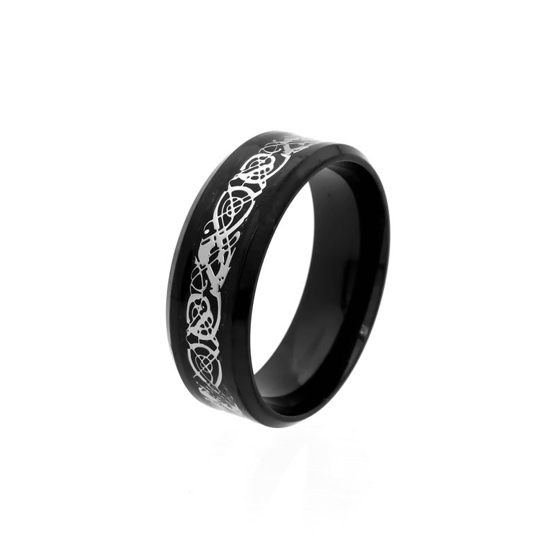 Black Beveled Edge Band Ring with Stripe Pattern-Jewellery, Men's Jewellery, Men's Rings, Rings, Stainless Steel, Stainless Steel Rings-sr0308_1__800-Glitters