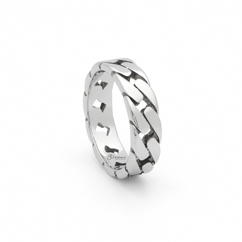 Stainless Steel Cuban Curb Chain Link Ring - Silver-Jewellery, Men's Jewellery, Men's Rings, Rings, Stainless Steel Rings-sr0309-2_1-Glitters