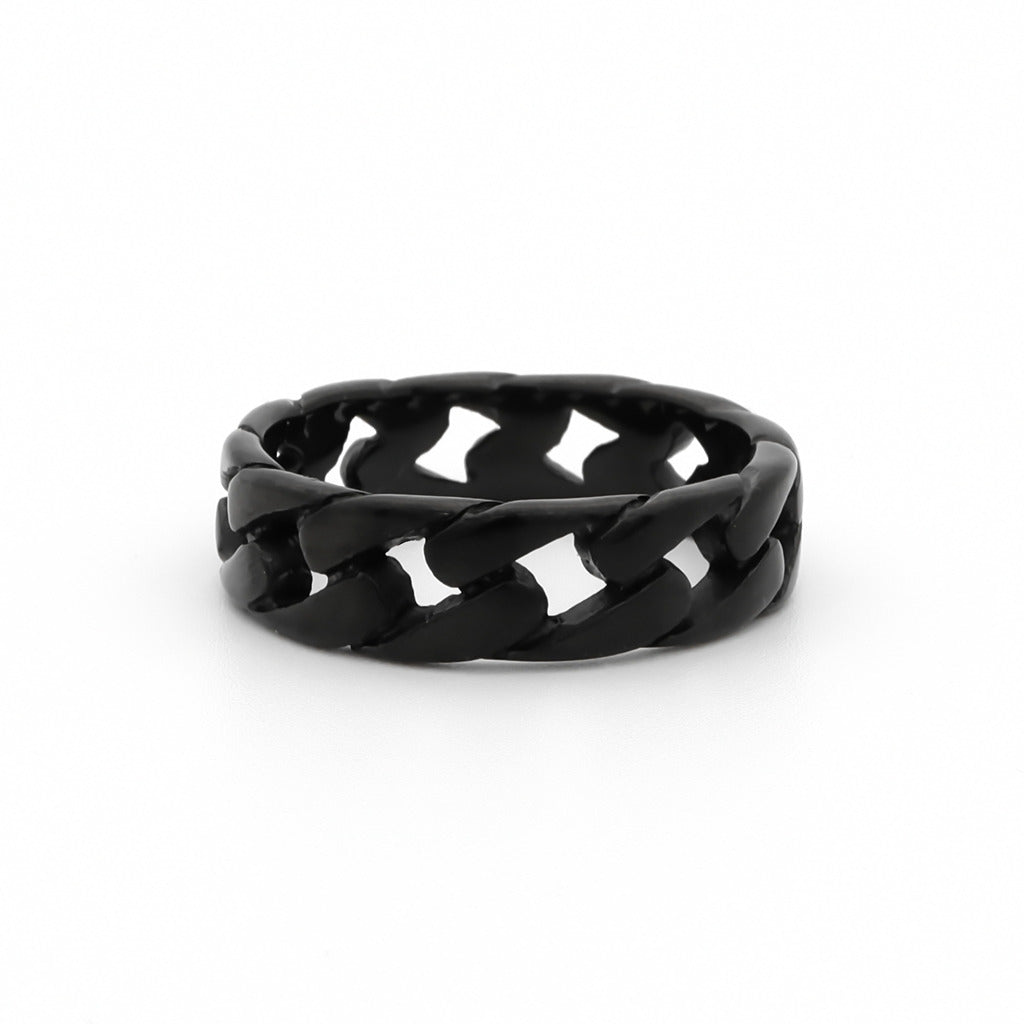 Stainless Steel Cuban Curb Chain Link Ring - Black-Jewellery, Men's Jewellery, Men's Rings, New, Rings, Stainless Steel Rings-sr0311-2_1-Glitters