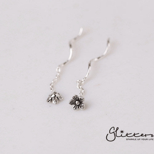 Sterling Silver Flower Ear Threader-Chain Earring, Drop Earring, Earrings, Jewellery, Women's Earrings, Women's Jewellery-sse0008-2-Glitters