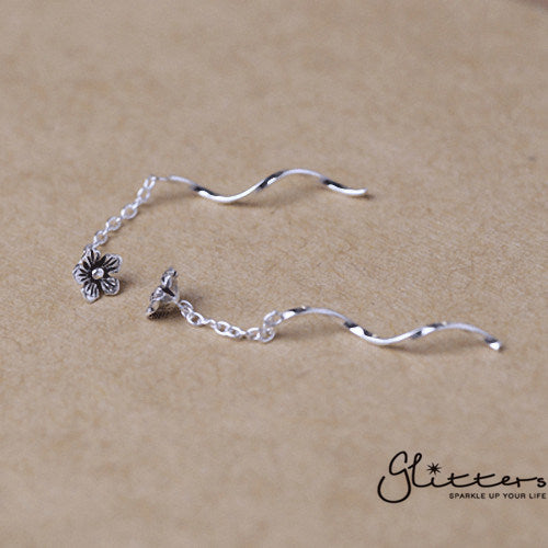Sterling Silver Flower Ear Threader-Chain Earring, Drop Earring, Earrings, Jewellery, Women's Earrings, Women's Jewellery-sse0008-4-Glitters