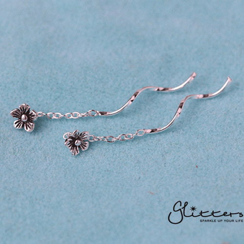 Sterling Silver Flower Ear Threader-Chain Earring, Drop Earring, Earrings, Jewellery, Women's Earrings, Women's Jewellery-sse0008-5-Glitters