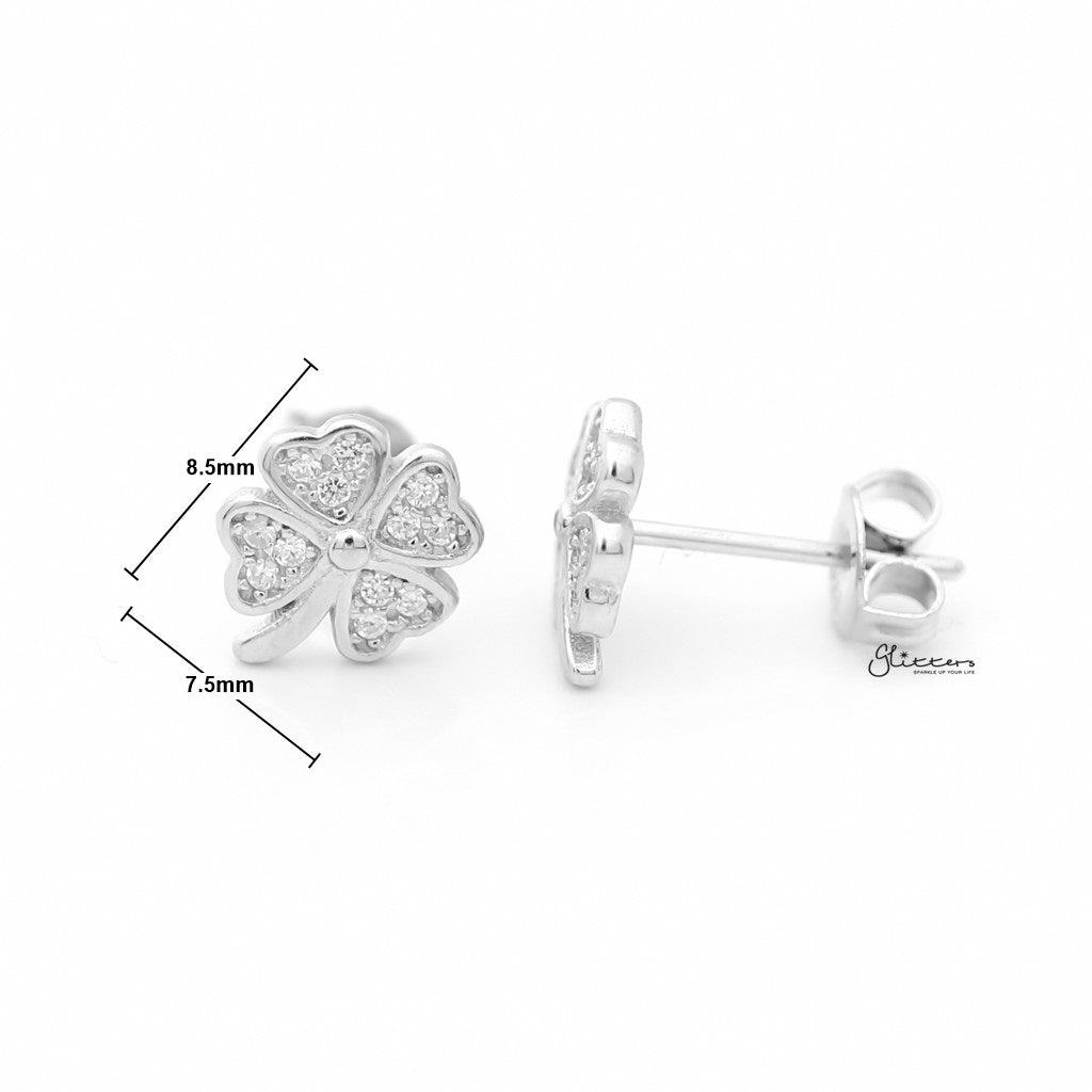 Sterling Silver Four Leaf Clover Stud Earrings-Cubic Zirconia, earrings, Jewellery, Stud Earrings, Women's Earrings, Women's Jewellery-sse0136-2_New-Glitters