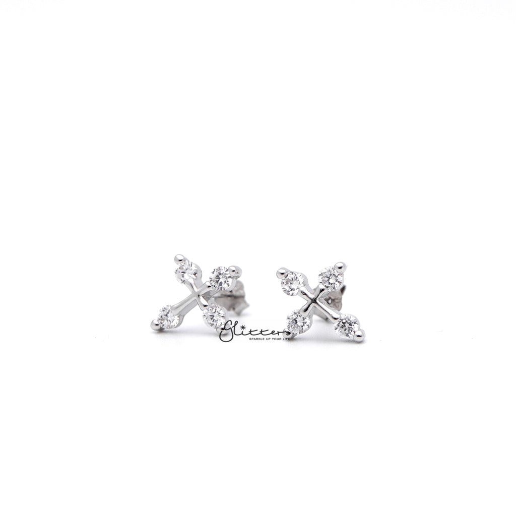 Sterling Silver Cross with 4 Cubic Zirconia Stud Earrings-Cubic Zirconia, earrings, Jewellery, Stud Earrings, Women's Earrings, Women's Jewellery-sse0249_1000-01-Glitters