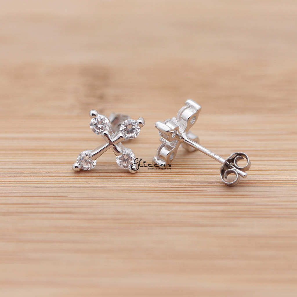 Sterling Silver Cross with 4 Cubic Zirconia Stud Earrings-Cubic Zirconia, earrings, Jewellery, Stud Earrings, Women's Earrings, Women's Jewellery-sse0249_1000-02-Glitters